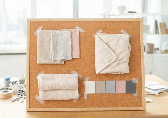 Designer palette board with bedding swatches