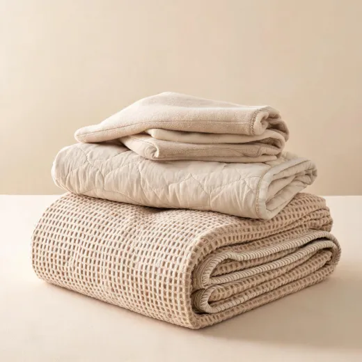 Waffle blanket and quilt textures stacked together